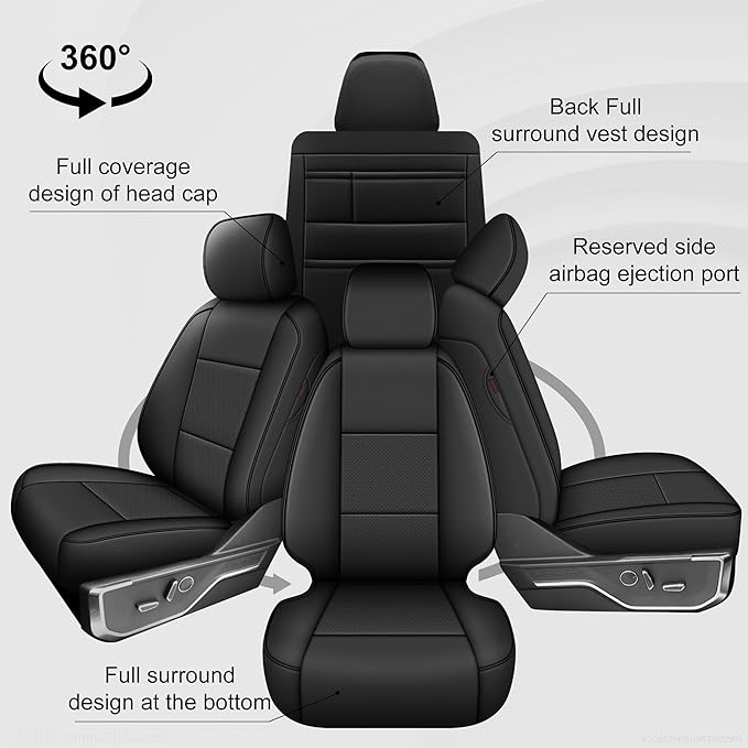 AOMSAZTO Seat Covers for Ford F150 XL XLT: 2015-2024 2025 SuperCrew & F250 F350 F450 2017-2024 Super Duty Crew Cab XL XLT, Custom Fit Full Set Faux Leather Black