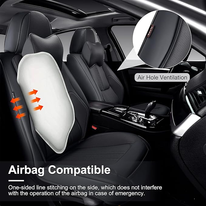 Car Seat Covers Full Set, Front and Rear Seat Covers for Cars, Waterproof Leather Auto Seat Protectors with Head Pillow, Car Seat Cushions Fit for Most Sedans SUV Pick-up Truck, Black