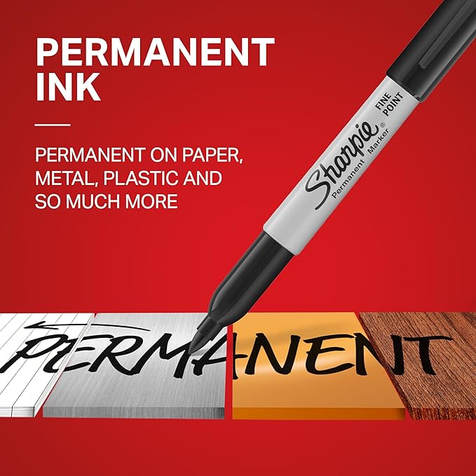 Sharpie Permanent Markers, Fine Tip, Black, 12 Count - For Classroom, Office, & Home, Quick Drying, Fade Resistant, For Wood, Plastic, Paper, Metal, And More, Ideal for Posters, Drawing, Coloring