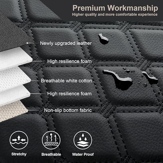 GIANT PANDA Custom Fit Center Console Cover for Dodge RAM 2009-2023 with Bucket Console- Waterproof Faux Leather Armrest Center Cover - Full Protection - Black