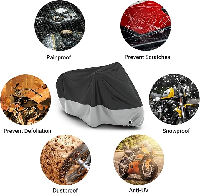 Favoto Motorcycle Cover Waterproof Outdoor - All Season Sun Protection Oxford with Lock-Holes Rain Snow Windproof Dustproof Universal Fit Motorbikes Vehicle Moped Cover, 104" x 41" x 50"