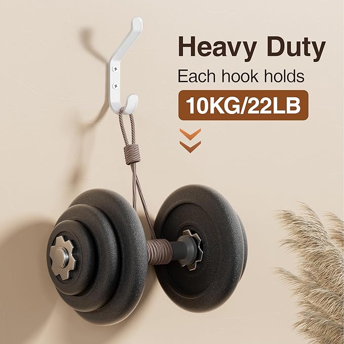 Coat Hook for Hanging, 20LB (Max), Stainless Wall Hooks for Towel, Hat, Backpack, Key, Clothes, Wall Mounted Coat Hanger for Closet, Metal, White, 4 Pack