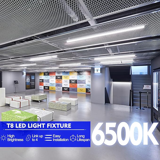 8FT LED Shop Light Fixture,100W 15000LM 6500K,V Shape Linkable T8 Tube Lights with Clear Cover,High Output Plug & Play for Garage/Warehouse/Workshop,10 Pack