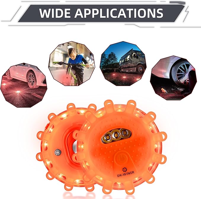 LED Road Flares Roadside Emergency car kit Emergency Road Flares Kit with Magnetic Base for Vehicles & Boat | 9 Flash Modes(with Batteries) (3pack rechargeable)