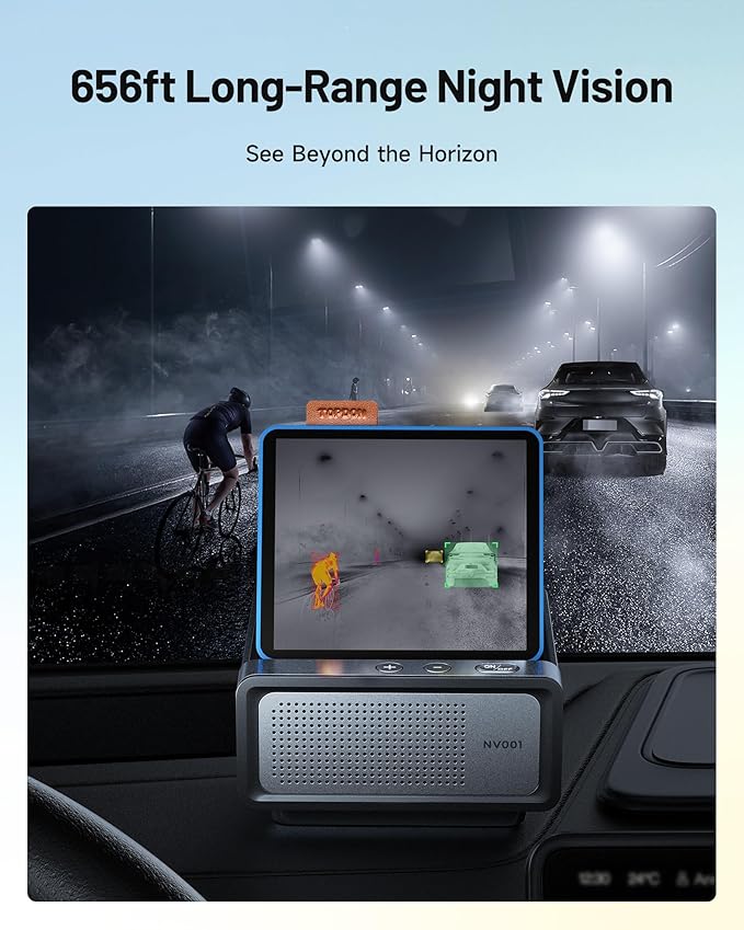 TOPDON NV001 Thermal Camera for Cars, Automotive Thermal Night Vision System with 656ft Long-Range Vision, AI Recognition of People, Vehicles, and Animals, Anti-Collision Warning, IP69K Waterproof