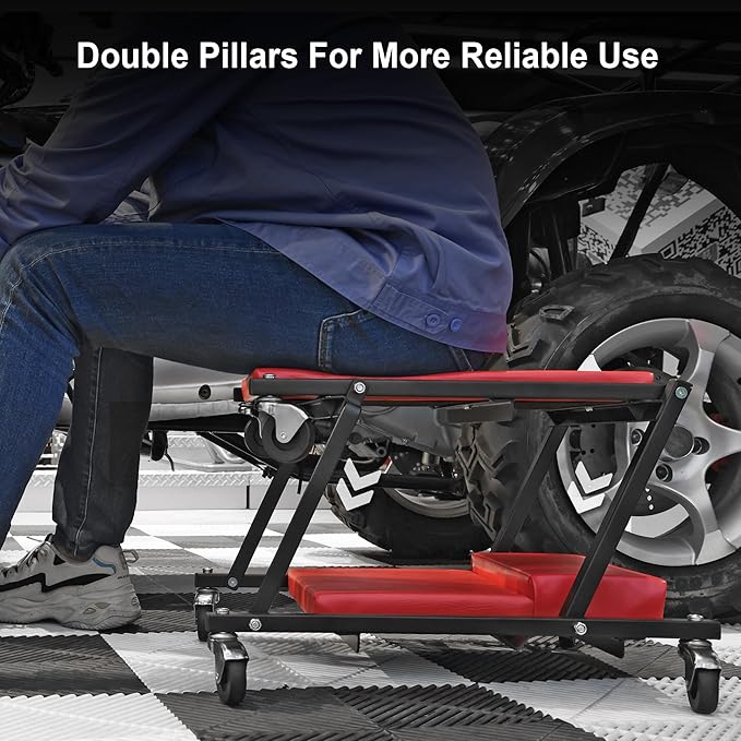 TCE 36" Rolling Foldable Automotive Creeper, 2-in-1 Garage Shop Creeper, Car Creeper,for Auto Repair, 300 Lbs Capacity, Red, TAM6505RU Torin