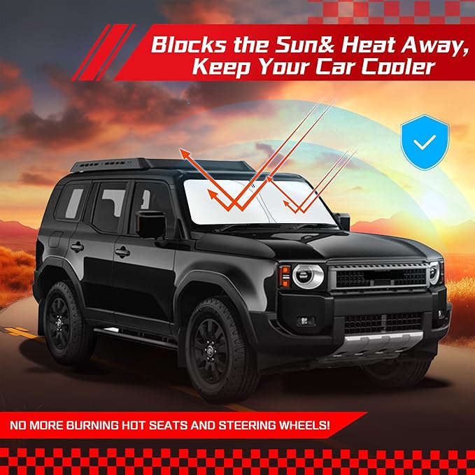 ARISMOTOR Windshield Sun Shade for Toyota Land Cruiser 2024-2025 2026, Custom Fit Foldable Front Window Sunshade Sun Visor Protector, Block UV Rays Keep Your Car Cooler