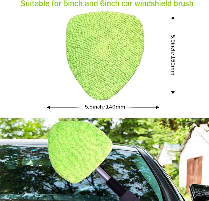 XINDELL 5 Pack Microfiber Pads – Replacement Heads Cover for Xindell Windshield Cleaner Tools. Washable & Reusable Triangle Pads (Green). Fits Window Reach Tool - Handle Not Included