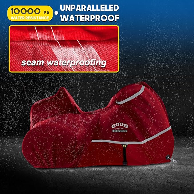 Rosefray Trike Cover,Motorcycle Cover Heavy Duty 600D Waterproof forTrike Models Harley Davidson freewheeler, Tri Glide, and CVO Version, Trike Goldwing, Chidftain, Challenger, Elite Storage,Red