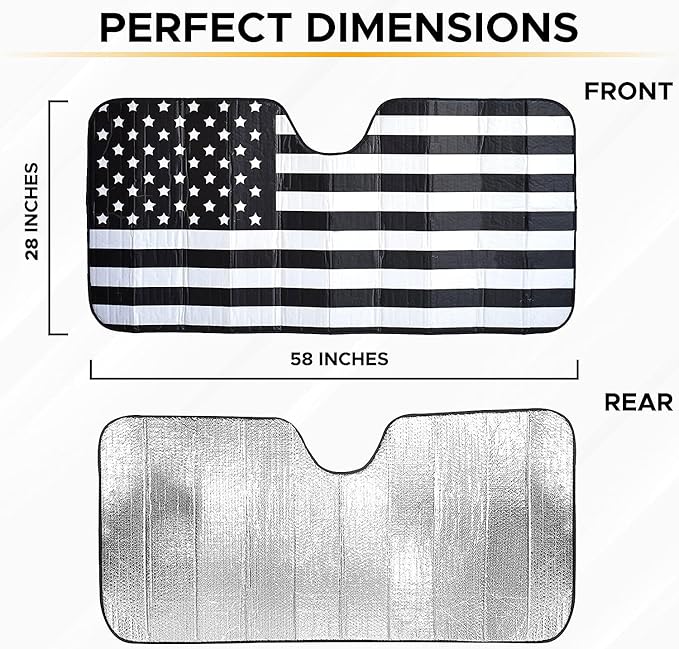 EcoNour Accordion Car Windshield Sun Shade American Flag Design | Reflective Car Window Shades for UV Protection & Heat Block | Foldable Sun Shield for Front Window | 58 x 27.5 Inches