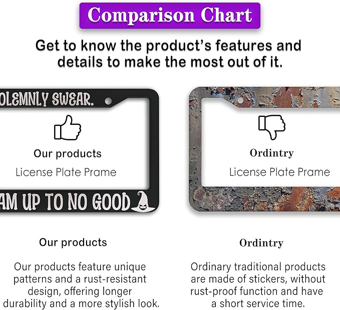 License Plate Holder Black and White License Plate Frames I Solemnly Swear That I Am Up to No Good Universal Aluminum Car Accessory 2 Pack with Screw Covers Set