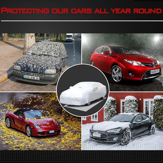 30 Layers Heavy Duty Car Cover for Automobiles All Weather Waterproof, Outdoor Snowproof UV Protection Windproof, Door Zipper, Soft Cotton Universal Car Covers (Silver, Fit Sedans 201"-210")