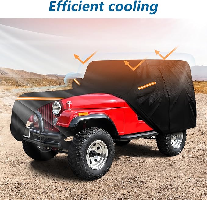 Car Cover for Jeep CJ5 1955-1983, Waterproof 210D Oxford Cloth and Cotton Cover Outdoor Full Car Covers with Zipper Windproof Heavy Duty All Weather with Wind, Sun, UV and Dust Protectio