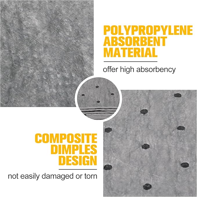 50PC Oil Absorbent Pads | 13"x10" Meltblown Polypropylene Mats, Hand-Tear Lines for Automotive & Workshop | Vacuum Eco-Packaging, Reusable Spill Control