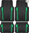 CAR PASS Heavy Duty Rubber Car Mats Metallic,Aluminum Film All Weather Floor Mats Waterproof Universal Trim to Fit SUVs Sedans Vans 4 Piece Anodized Deep Dish Two-Tone Sporty Black Green Chrome