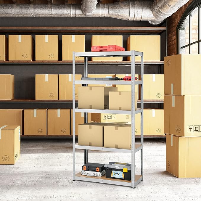 ERGOMASTER 5 Tiers Steel Shelves for Storage Heavy Duty Garage Organization Utility Shelf Rack for Books, Kitchenware, Tools Bolt-Free Assembly 72 x 16 x 72 inches (2PCS,Silver)