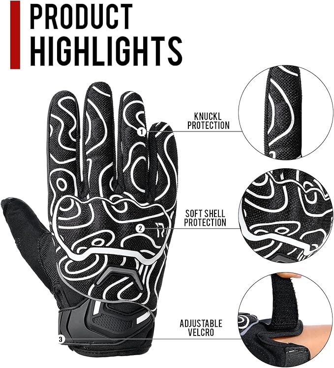BORLENI Motorcycle Gloves Motorbike Glove Full Finger Knuckle Protection Padding Touch Screen for Women Men