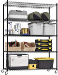 5 Tier Wire Shelf Shelving Unit, 60"x 24"x82" Metal Storage Shelves, Heavy Duty Garage Storage Shelves with Wheels, Chrome 3000LBS Capacity Wire Shelf Rack for Restaurant, Garage, Pantry, Kitchen