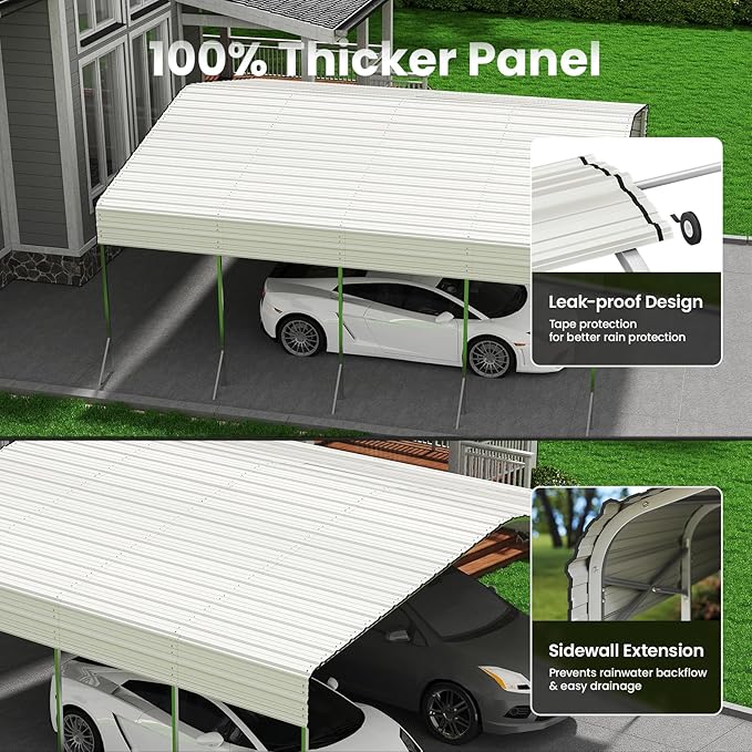 20x20ft Heavy Duty Metal Carport – Outdoor Galvanized Garage, Sturdy Structure, All-Weather Protection, Easy Assembly for Cars, Trucks, Boats, Tractors, and Outdoor Storage (White, 20x20FT)