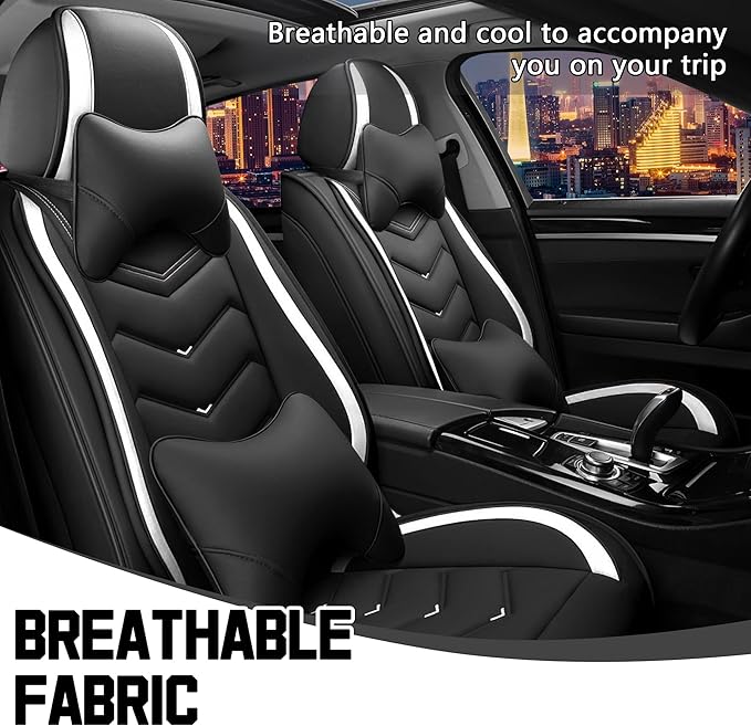 Car Seat Covers for Chrysler Pacifica 2004-2025, Stylish Sport Seat Cover, Premium Nappa Leather Car Seat Cover. Automobile Seat Covers Sets.(Luxury 2 Seats/Black White)