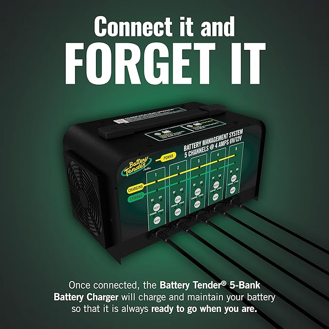 Battery Tender 5 Bank Multibank Charger - 20 AMP (4 AMPs Per Bank) - Selectable 12V / 6V - Smart and Switchable 12V Multi Battery Charger and Maintainer for Automotive and Marine - 021-0133-DL-WH