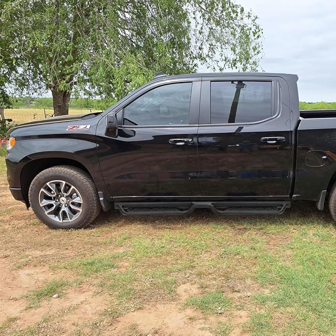 Running Boards Compatible with Vehicle 2004-2025 Nissan Titan Crew Cab, 2016-2025 Titan XD Crew Cab, Two-Stair Side Steps, 6 Inch Black Step Bars, Truck Nerf Bars with Middle Steps.