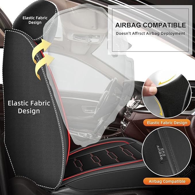 AOMSAZTO Seat Covers Fit for Honda Ridgeline 2006-2024 2025: Crew Cab 2PCS Front Car Seat Covers Faux Leather Truck Pickup Seat Cushion Protector - Front Seats Without Armrests(Front Pair, Redline)