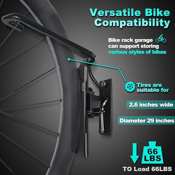 Swivel Bike Wall Mount- 4 Pack Garage Wall Mount Hangers, Space-Saving Swivel Design for Bikes, load capacity up to 66 lbs for garage or indoor storage and organization