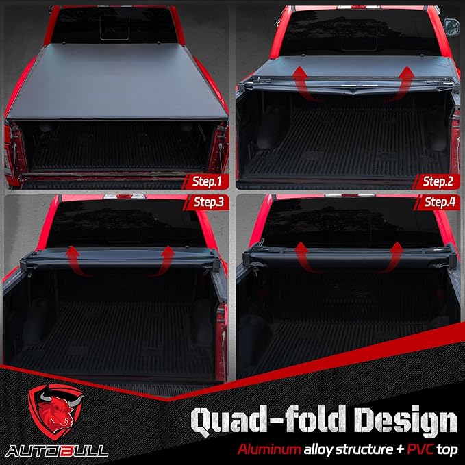 Soft Quad Fold tonneau Cover Compatible with 2022-2025 Toyota Tundra 6.5ft Bed, Vinly Top Alloy Steel Structure