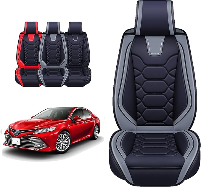 OASIS AUTO Custom Fit Seat Covers for 2012-2025 Toyota Camry, Waterproof Faux Leather Seat Protector Cushion Camry Car Accessories (Full Set, Gray)