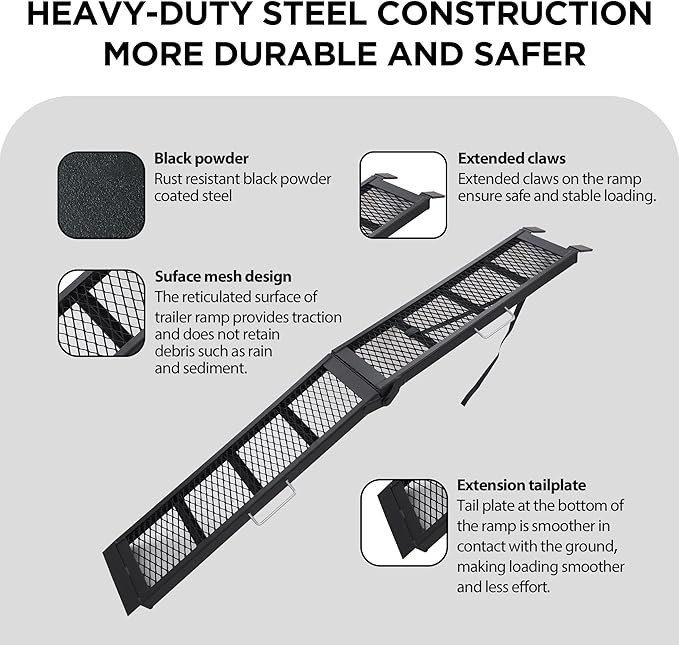 Rockland Heavy Duty Steel Loading Ramp, 800 LBS Capacity, 80" x 11", Portable Folding Truck Ramp with Handle for Motorcycles, Ebikes, Dirtbikes and ATVs, for Trailer and Pickup Truck, 1 Piece