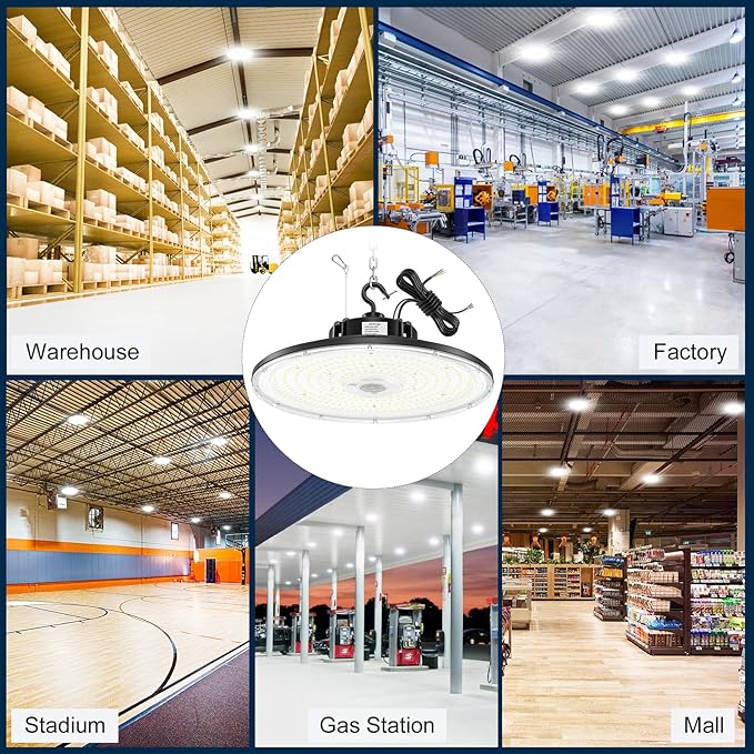 BBESTLED 150W LED UFO Baylight 21000 Lumens IP65 Waterproof Dimmable LED Work Bench Light for Workshop Gym Car Garage, Warehouse Light Low Bay Commercial Ceiling Lighting AC100-277V Input