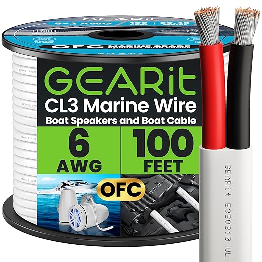 GEARit 6 Gauge Marine Wire, 6/2 AWG (100ft) Marine Grade Tinned Copper Oxygen Free, Duplex 2-Conductor Insulated Red & Black Electrical Cable for Boat, Automotive, RV, Camper, Trailer