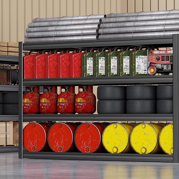 72" W Storage Shelves Heavy Duty Garage Shelving 30" D Metal Shelving Unit, 4 Tier Adjustable Shelves, 5000LBS Steel Industrial Shelving for Basement Warehouse Commercial, 72" W*30" D*72”H