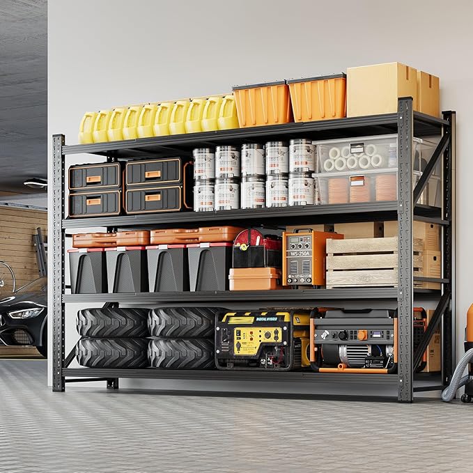 Yizosh 79" W Metal Garage Storage Shelves,7000LBS Heavy Duty 4-Shelf Adjustable Steel Organization Shelving,Utility Rack Shelf,79" W x 24" D x 79" H for Basement,Warehouse,Industrial