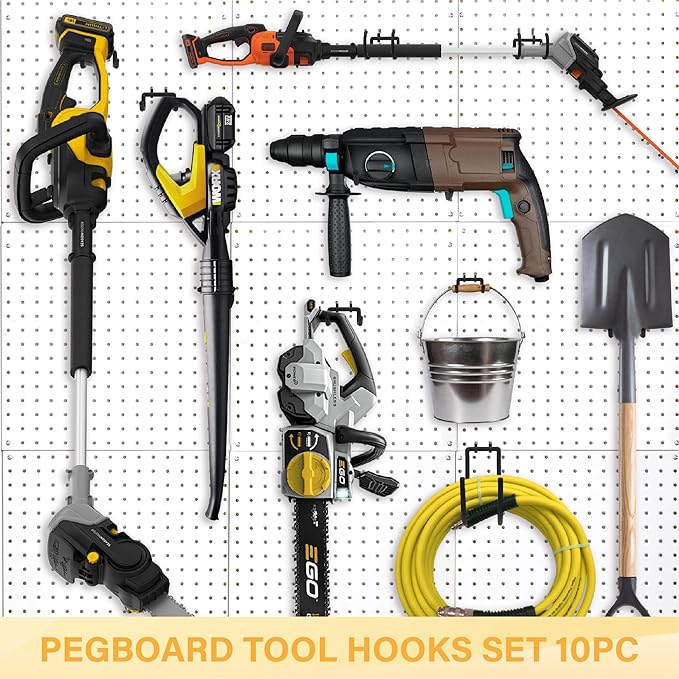 Heavy Duty Pegboard Hooks 10PC - Black Peg Board Hooks for Hanging Tools, Drill Holder, Only Fits 1/4" Peg Board, Ideal for garages, workshops, Craft Rooms, Retail Stores