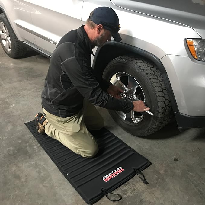 Traxion 3-200 NXT Foldable Topside Automotive Engine Creeper, Black and Traxion 1-500 VersaMat Roll-Up High Density Foam Utility Mat, Black