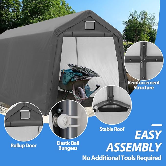 7' x 12' Outdoor Storage Shelter Shed, Portable Storage Shed Heavy Duty Portable Garage with Roll-up Zipper Door for Generator, Vehicles,Motorcycle