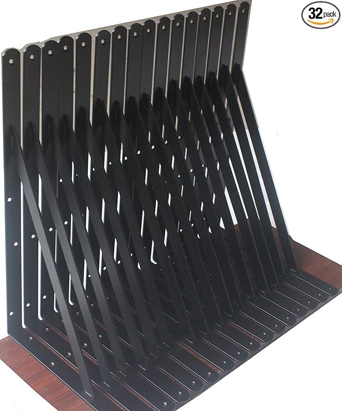 32 Pack L16 x H 10" Black Heavy Duty Shelf Brackets with Screws Metal Shelf Brackets Shelf Support Angle Brackets for Shelves L Brackets Heavy Duty Floating Shelf