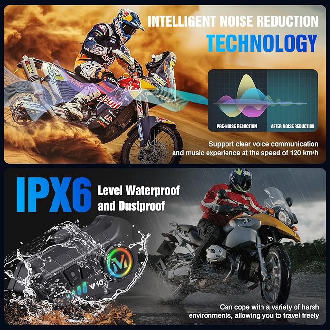 FEYA Motorcycle Helmet Speakers High Battery Life Helmet Headphone IPX6 Automatic Answer/Call Music Control/Intelligent Noise/Wake up Siri, 2 Different Types of Mic - Compatible with All Helmets
