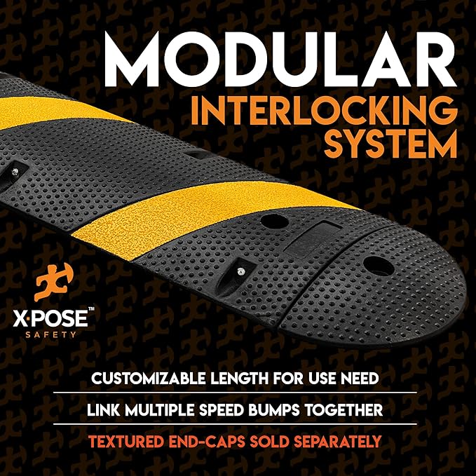 Speed Bump Strip - 6 Ft Rubber Speed Humps with Modular Interlocking Design - Stop and Slow Cars - for Outdoor, Road, Ramp Ends, Driveway Curb Ramps by Xpose Safety