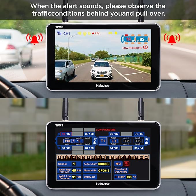 Haloview Byte Tango BT7 TPMS with 4 Sensors 1080P Wireless Backup Camera Monitor with Integrated Rv Tire Pressure Monitoring System, Ideal for RV Truck Trailer Camper TPMS-4