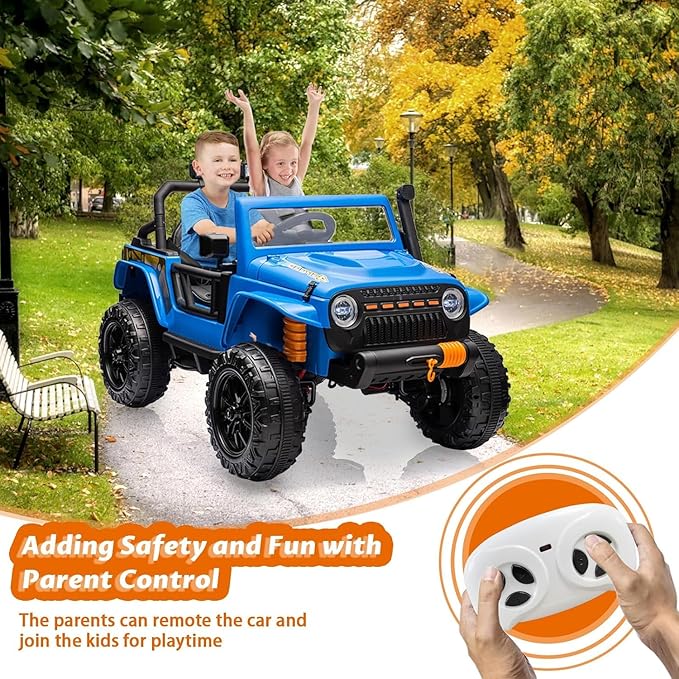 Hetoy 24V 2 Seater Ride On Car for Kids, Electric Truck with Remote Control, Ride on Truck w/ 4-Wheeler Suspension, 4x55W Powerful Engine, 4WD Battery Powered, LED Lights, Soft Braking(Blue)
