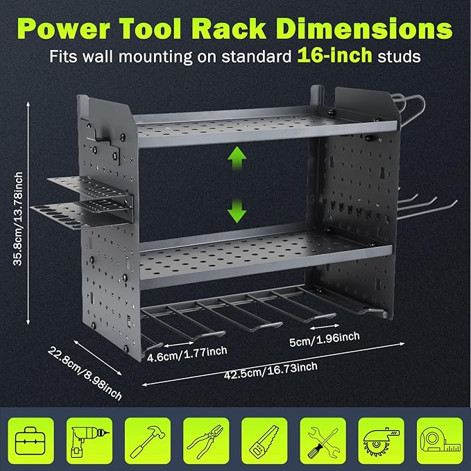 Wall Mount for EGO-Compatible Tools – 3-Layer Adjustable Garage Organizer 200lbs – Heavy Duty Hanger for Leaf Blower, Trimmer, Weed Eater (grey)