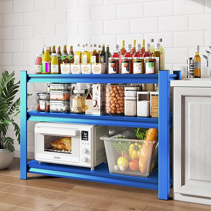3-Tier Garage Shelving Heavy Duty，48" W Metal Shelving Unit for Garage, 1650 lbs Load Capacity Utility Rack Shelves＆ Garage Shelves, 48”W x 18”D x 39”H(Blue