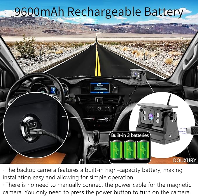 Wireless Backup Camera Solar Magnetic for Car RV Trailer Truck Camper 5th Wheels Hitch Towing No Wiring No Drilling Rechargeable Night Vision Portable Backup Camera with 5" 1080P HD 2-Split Monitor