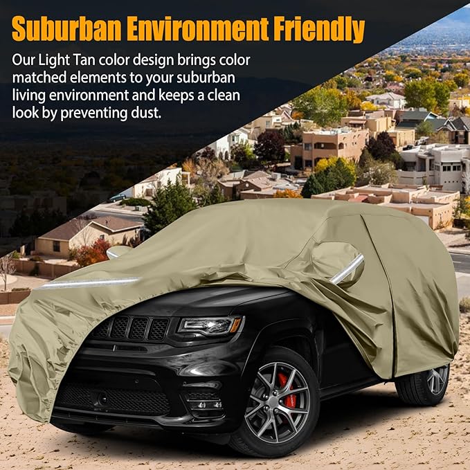 Waterproof Car Covers Replace for 2011-2025 Jeep Grand Cherokee, Multilayer Heavy Duty with Cotton Liner All Weather Car Cover with Zipper Door, Windproof Bands for Snow Rain Dust Protection