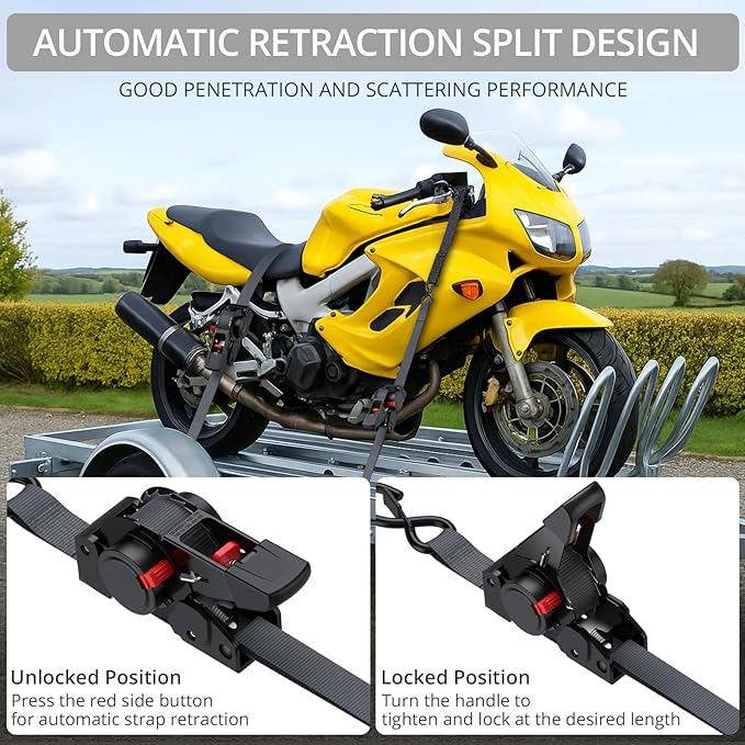 Justech 2 Pack Retractable Ratchet Straps, 1 in x 11.6 ft-1411 lbs Break Strength, Heavy Duty Auto Ratchet Tie Down Straps with Soft Loops & Storage Bag for Motorcycle, Truck, Trailer, Cargo Van, Boat