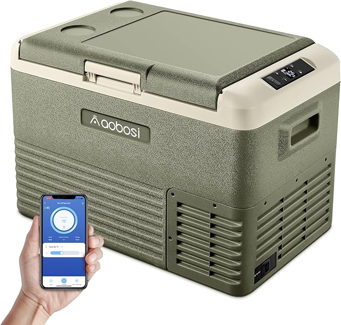AAOBOSI 12 Volt Car Refrigerator 32 Quart (30L) RV Portable Refrigerator Freezer Car Fridge Cooler -4℉-68℉ Electric Compressor Cooler 12/24V DC 100-240V AC Travel