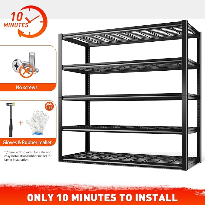 REIBII 48.2''W Garage Shelving Heavy Duty Metal Shelving 3000LBS Storage Shelves Adjustable Metal Shelves Industrial Garage Shelf for Warehouse Basement, 2 Pack